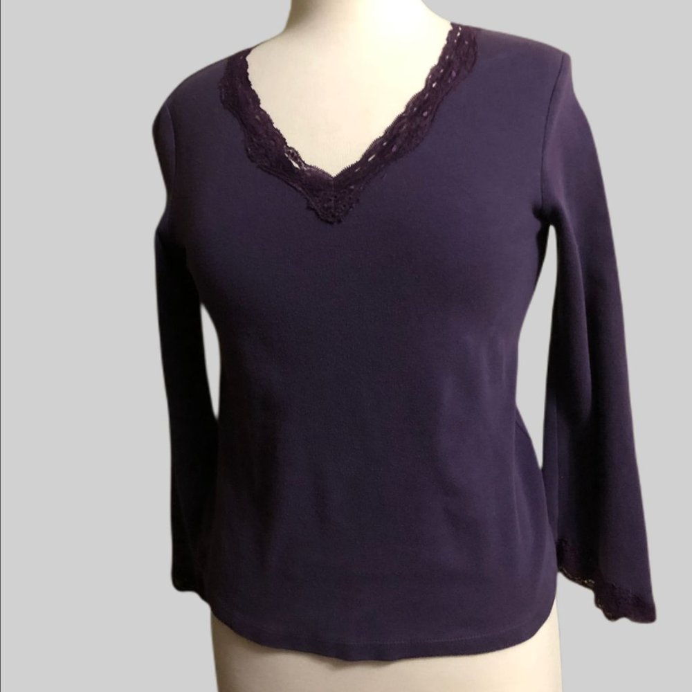 Hannah Purple Long Sleeve Lace V-Neck Shirt S